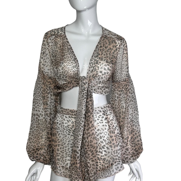 P2F Swim Coverup 2 Pc Top & Shorts Animal Print XS/S Sheer Festival Beach - Picture 10 of 16